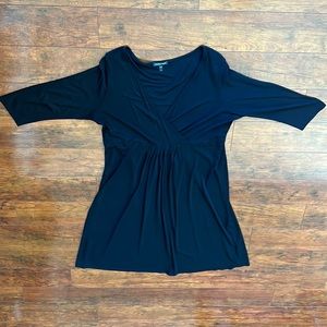 Black silk jersey A-line dress with wrap front top detail by Eileen Fishet